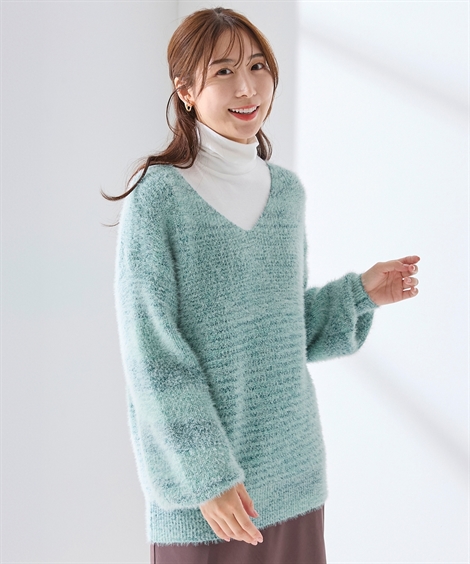 ニット セーター レディース Vネック もっちり プルオーバー OtonaSMILE 冬 LL/3L/4L ニッセン nissen ニッセン ニット セーター レディース Vネック もっちり プル
