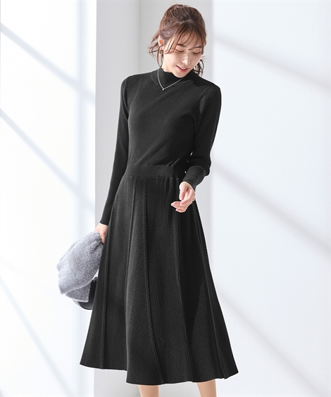 美品 Rene 2024年製 ワンピース ロング マキシ ニット 切替 ブラック ニッセン ワンピース ロング マキシ 大きいサイズ レディース