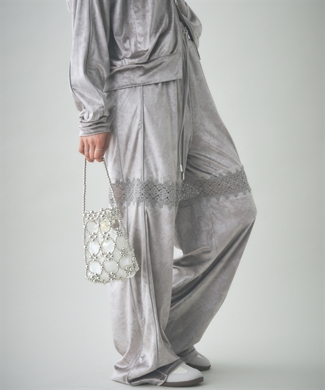 ワイドパンツ 大きいサイズ レディース レース 切り替え トラック パンツ  ゆったり 体型カバー 美脚 ボトムス ズボン M〜L/L〜LL/3L〜4L ニッセン nissen ニッセン（nissen） ワイドパンツ 大きいサイズ レディース レース