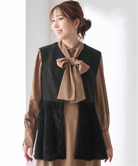 ベスト 大きいサイズ レディース 裾フェイクファーペプラム Hana服  重ね着 レイヤード 5L/6L ニッセン nissen ニッセン ベスト 大きいサイズ レディース 裾フェイクファー