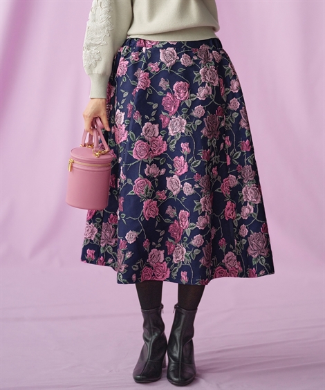 ニッセン（nissen） スカート ひざ丈 レディース ゴブラン花柄 Hana服