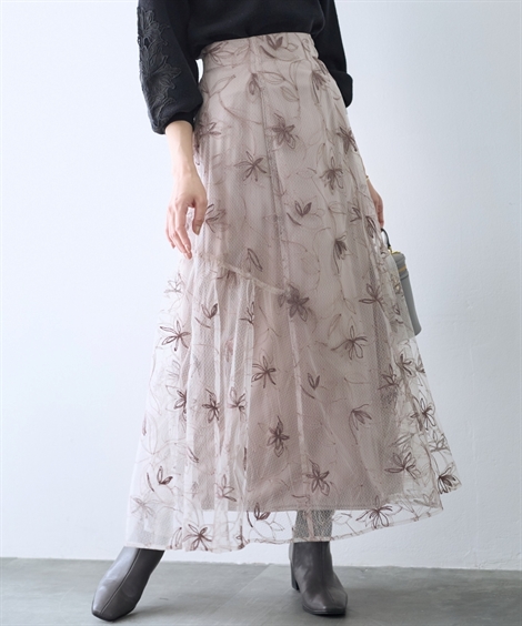 スカート Hana ニッセン（nissen） ロングスカート レディース ボリュームタック線画