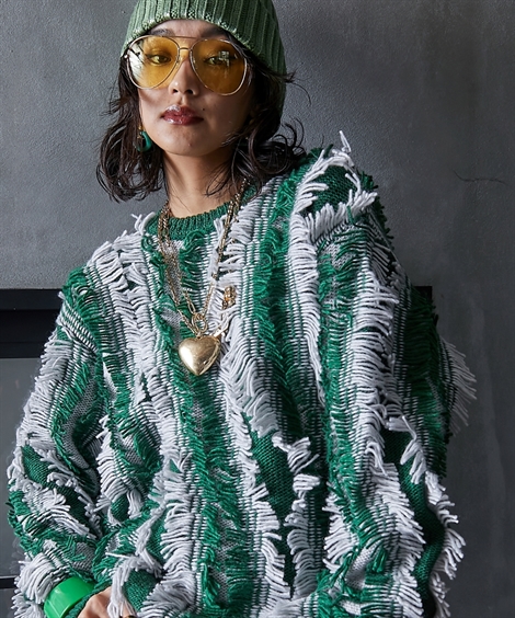 ニッセン ニット セーター レディース カットジャガードクルーネック