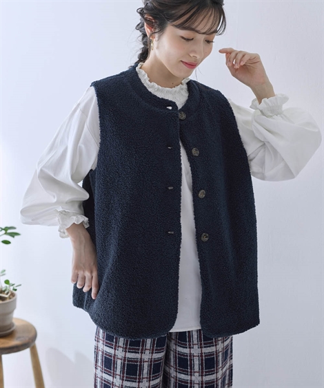 ベスト レディース ボア Otona Purete  重ね着 レイヤード LL/3L/4L ニッセン nissen ニッセン ベスト レディース ボア Otona Purete 重ね着