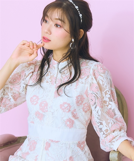 ワンピース ロング マキシ 大きいサイズ レディース レース 花柄 marun  ひざ下 6L/8L/10L ニッセン nissen ニッセン（nissen） ワンピース ロング マキシ 大きいサイズ