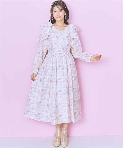 ワンピース ロング マキシ レディース リボンスリーブ marun ひざ下 L/LL/3L/4L/5L ニッセン nissen_1