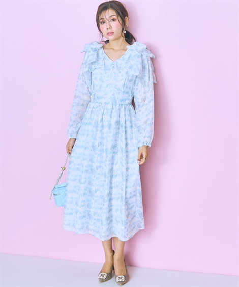 ワンピース ロング マキシ レディース リボンスリーブ marun ひざ下 L/LL/3L/4L/5L ニッセン nissen_2