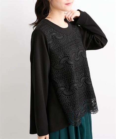 トップス hana ニッセン Tシャツ カットソー レディース 前 レース トップス