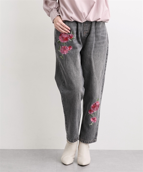 ニッセン（nissen） ストレートパンツ レディース 花刺しゅう デニム
