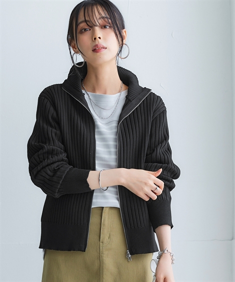 ニット セーター 大きいサイズ レディース ふっくらかるいフォルム ジップアップ ブルゾン ハンガー干し可能 4L/5L/6L ニッセン nissen ニッセン ニット セーター 大きいサイズ レディース ふっくら