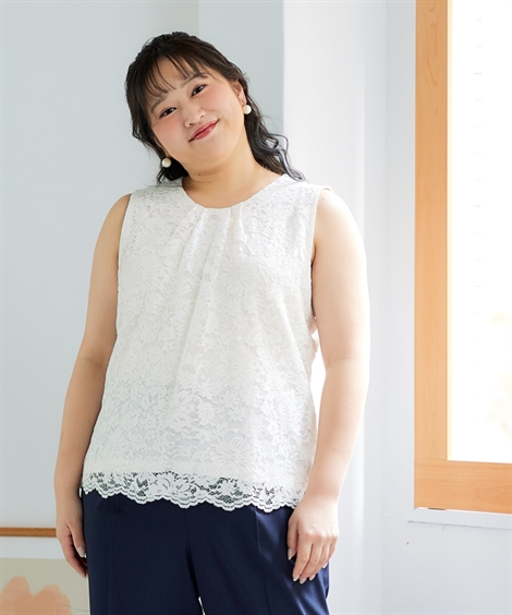 シャツ ブラウス 大きいサイズ レディース あたかもスカラップ レース 消臭テープ付 8L/10L ニッセン nissen 大きいサイズ＞あたかもスカラップレースブラウス（消臭テープ付