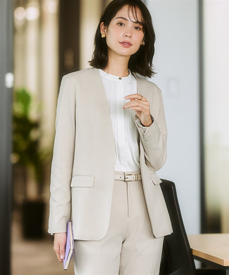 ニッセン（nissen） ジャケット レディース ロング丈 ノーカラー