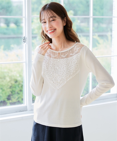 ニッセン（nissen） Tシャツ カットソー レディース 前 レース 抜け感