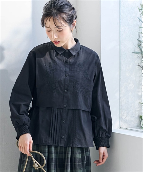 シャツ ブラウス レディース 綿100％ フェイクレイヤード刺しゅう Otona Purete LL/3L/4L ニッセン nissen ニッセン シャツ ブラウス レディース 綿100％ フェイク