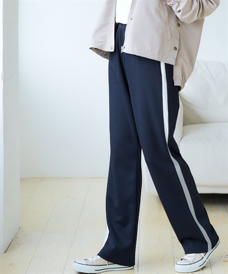  ネイビー パンツ サイドライン入り　ジャージ　3本ライン　新品同様 パンツ ストレートパンツ レディース サイドライン ジャージ 抗菌防臭