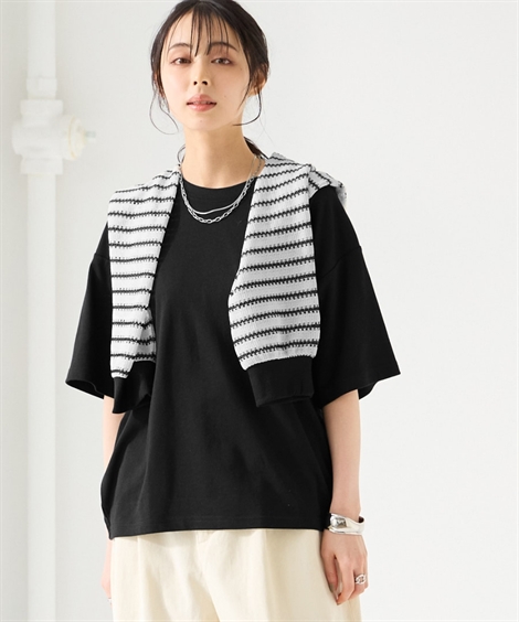 カットソー(半袖/袖なし) hand pattern mesh KNIT T-shirt ニッセン（nissen） Tシャツ 半袖 吸汗速乾 UVカット 裏面メッシュ