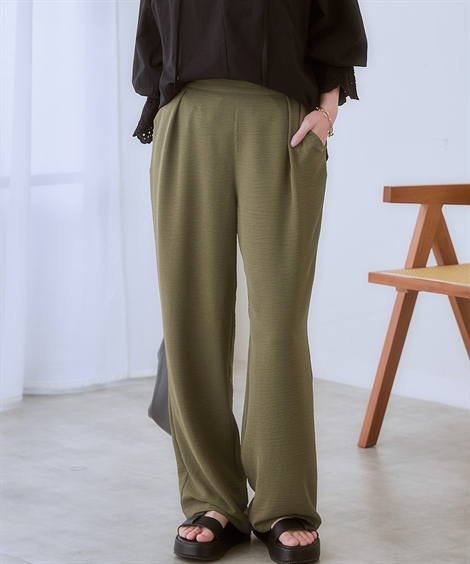 パンツ ワイドパンツ レディース しぼサテンインタックとろみイージー