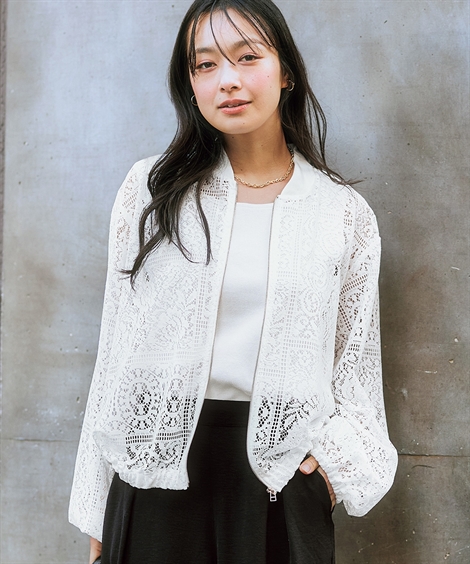 ニッセン ジャケット アウター レディース 総 レース ブルゾン 夏 | S