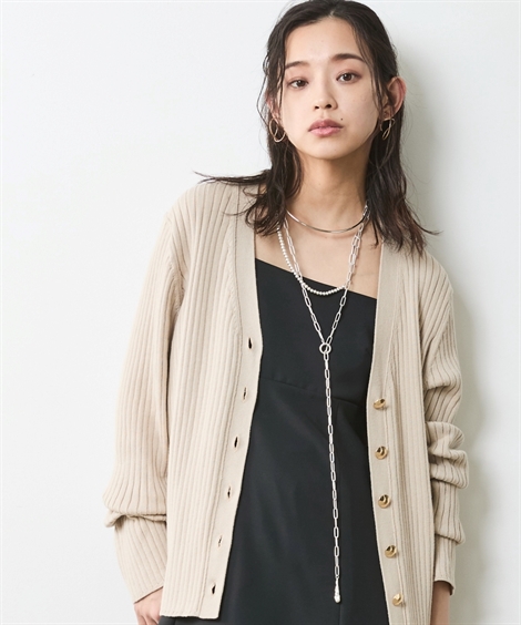 カーディガン レディース 綿100％ ワイドリブ Vネック ニット 有 シックス タイル 冬  羽織り 冷房対策 M〜5L ニッセン nissen ニッセン カーディガン レディース 綿100％ ワイドリブ Vネック