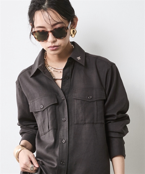 シャツ ブラウス レディース レーヨン麻アウトポケット 有 シックス タイル 夏 M〜5L ニッセン nissen ニッセン シャツ ブラウス レディース レーヨン麻アウトポケット