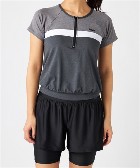 FILA（フィラ） 水着 フィットネス 競泳 レディース 袖付 ハーフ ZIP