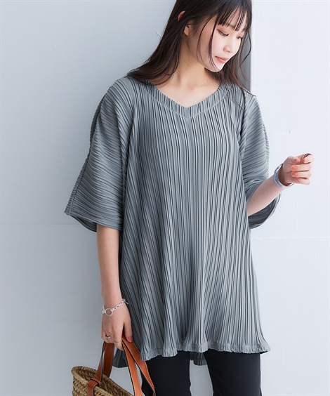 ニッセン（nissen） チュニック レディース ランダム プリーツ 5分袖