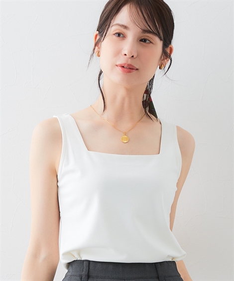 レディース 透け対策ダブルフロントスクエアネック タンクトップ 春 夏