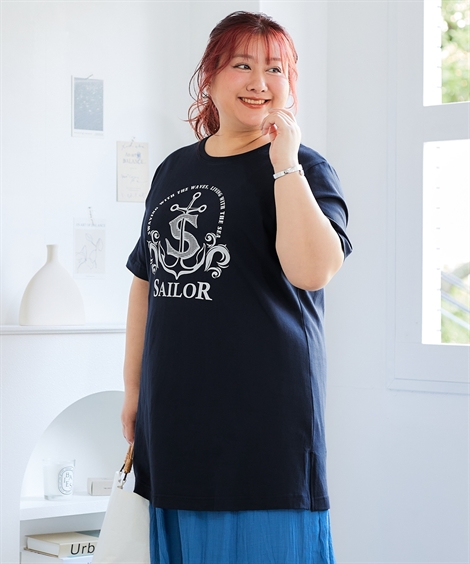 おまとめです。重ね着風　　tシャツ チュニック丈　4L 接触冷感 ニッセン（nissen） チュニック 大きいサイズ レディース 肌触りが