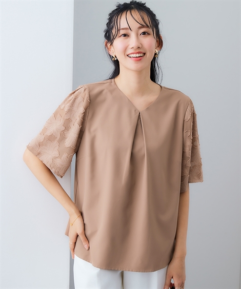 ニッセン（nissen） シャツ ブラウス レディース 花柄ジャガード袖切替
