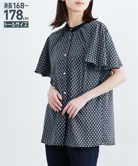 シャツ ブラウス トールサイズ レディース 高身長 幾何柄 春 | LL/3L/4L/5L | ニッセン nissen ニッセン シャツ ブラウス トールサイズ レディース 高身長 幾何