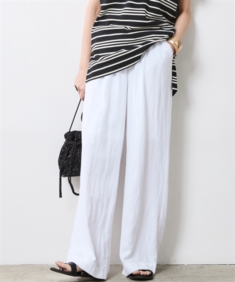 ワイドパンツ 大きいサイズ レディース レーヨン麻リラックスワイド パンツ 有 シックス タイル 夏 ゆったり 体型カバー 美脚  | 6L/8L/10L | ニッセン nissen ニッセン（nissen） ワイドパンツ 大きいサイズ レディース レーヨン麻