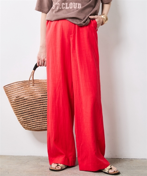 ニッセン（nissen） ワイドパンツ 大きいサイズ レディース レーヨン麻