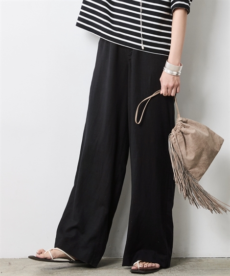 ニッセン（nissen） ワイドパンツ 大きいサイズ レディース レーヨン麻