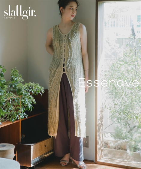 ベスト トールサイズ レディース 高身長 麻タッチフリンジ ニット ノースリーブ ジレ Essenave 夏 大きいサイズ 重ね着 レイヤード | M/L | ニッセン nissen 高身長 麻タッチフリンジニットノースリーブジレ（トールサイズ