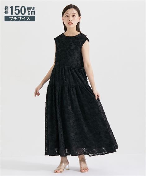ワンピース ロング マキシ 小さいサイズ レディース ジャガードスリーブ 低身長さん 小柄女性 夏 ひざ下 | SS/S/M/L | ニッセン nissen |  | 02