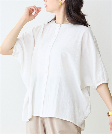 ニッセン（nissen） シャツ ブラウス 綿混ワッシャーゆったりドルマン