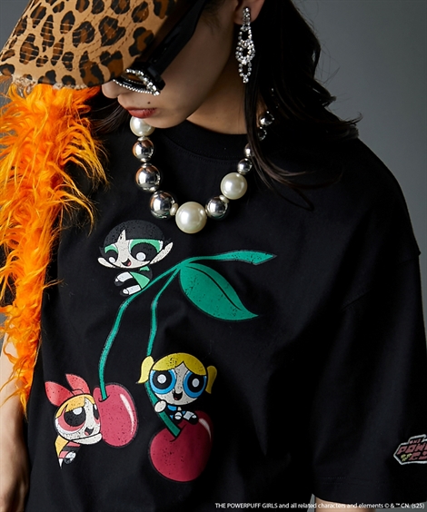 Tシャツ カットソー レディース パワーパフ ガールズ/ 綿100％ チェリー柄ヴィンテージ風 プリント GEVS. 夏 | M〜5L | ニッセン nissen Tシャツ カットソー レディース パワーパフ ガールズ/ 綿100