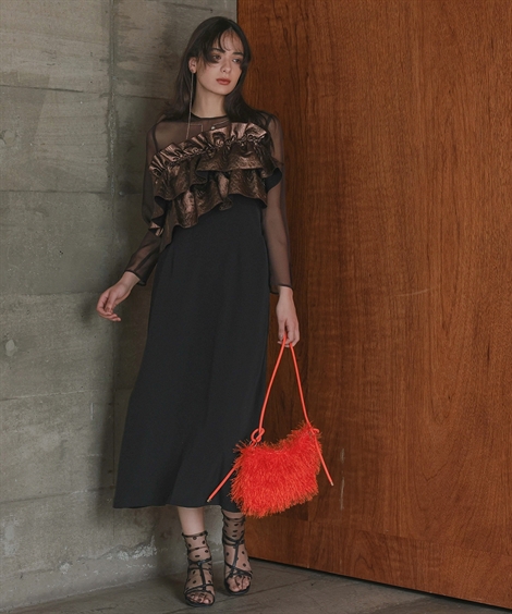 パーティドレス ワンピース レディース お呼ばれ よそいき 結婚式 パーティー オケージョン ドレス アシメジャガードフリル デザイン 〔Callarus〕 ニッセン ニッセン（nissen） パーティドレス ワンピース レディース お呼ばれ