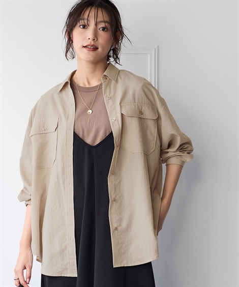 【美品】  NOWOS / ノーウォス | テンセル オーバーシルエット シャツ | M | beige | レディース ニッセン（nissen） シャツ ブラウス レディース 美極 ダブルポケット
