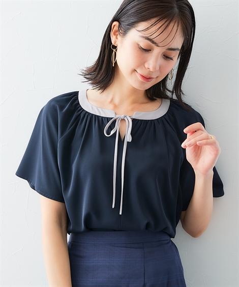 レディース リボン デザイン ブラウス 春 夏 秋 | M〜L/L〜LL | ニッセン nissen 楽天市場】シャツ ブラウス レディース 前リボンシアー オフ
