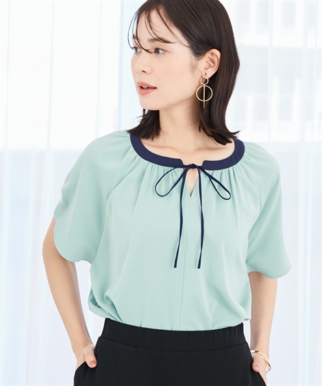 レディース リボン デザイン ブラウス 春 夏 秋 | M〜L/L〜LL | ニッセン nissen 楽天市場】シャツ ブラウス レディース 前リボンシアー オフ