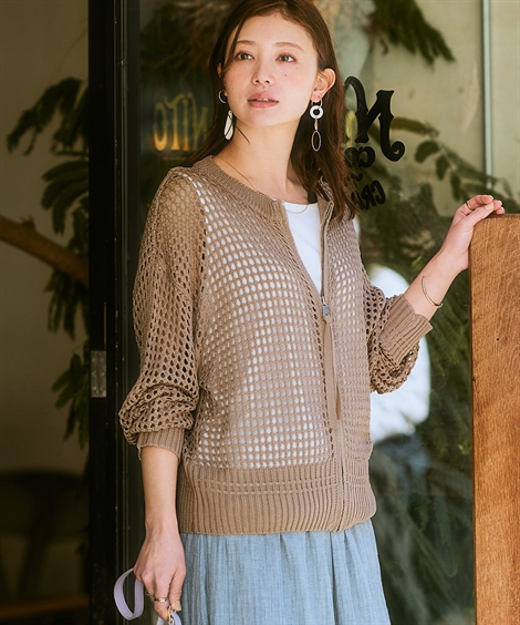 2026SS定価¥37,400theory luxeメッシュ ジップカーディガン ニッセン（nissen） ニット セーター レディース メッシュ ジップ