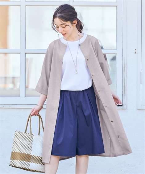 シャツ ブラウス 大きいサイズ レディース 麻調合繊ドルマンスリーブ ロング チュニック 吸汗速乾 UVカット 夏 | 8L/10L | ニッセン nissen シャツ ブラウス 大きいサイズ レディース 麻調合繊ドルマン