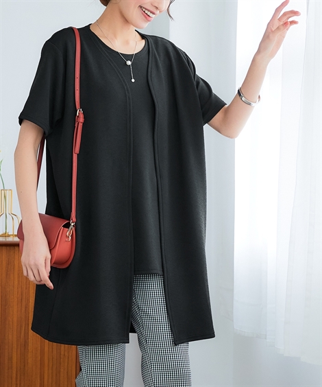 Tシャツ カットソー 大きいサイズ レディース アンサンブル風 ロング丈 トップス ネックレス 付 夏 | 8L/10L | ニッセン nissen ニッセン Tシャツ カットソー 大きいサイズ レディース