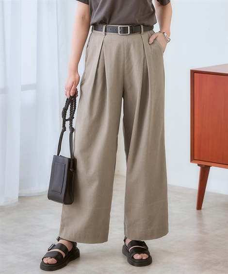 ニッセン（nissen） ワイドパンツ レディース 麻調合繊ダブルタック