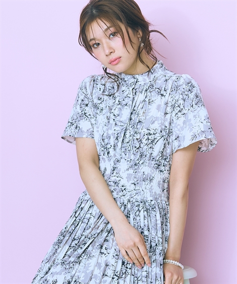 ワンピース ロング マキシ レディース プリーツ デザイン フレア袖 marun 夏 ひざ下 | L/LL/3L/4L/5L | ニッセン nissen ニッセン（nissen） ワンピース ロング マキシ レディース プリーツ