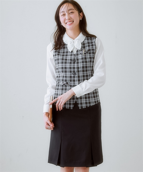 事務服 ベストスーツ 大きいサイズ レディース 会社制服 ベスト スーツ ＋ボックス プリーツ スカート 抗菌防臭 テープ付 有 春 夏 秋 4L/5L ニッセン nissen_1