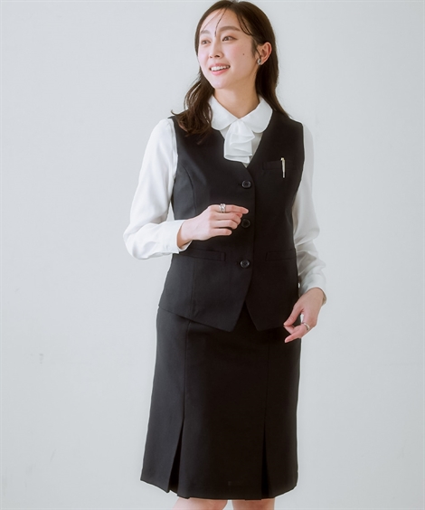 事務服 ベストスーツ 大きいサイズ レディース 会社制服 ベスト スーツ ＋ボックス プリーツ スカート 抗菌防臭 テープ付 有 春 夏 秋 4L/5L ニッセン nissen_3