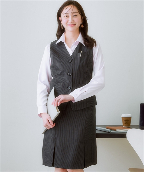 事務服 ベストスーツ 大きいサイズ レディース 会社制服 ベスト スーツ ＋ボックス プリーツ スカート 抗菌防臭 テープ付 有 春 夏 秋 4L/5L ニッセン nissen_4