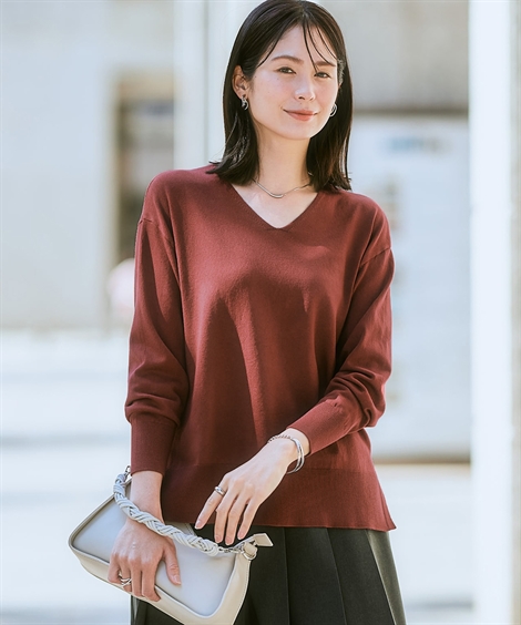 ●●2色・3サイズ●●A.P.C. バックスクリプトVネックセーター・長袖ニット ニッセン（nissen） ニット セーター レディース サイドスリット V